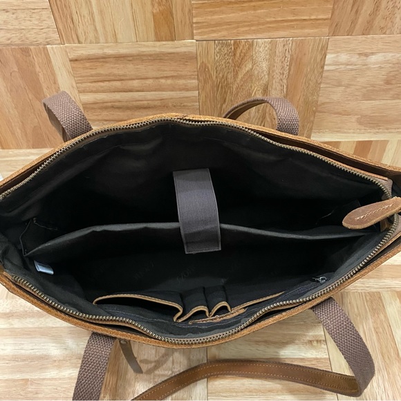 S-Zone Distressed Genuine Leather Tote Bag Cowhide Leather Laptop Travel Bag - Picture 8 of 16